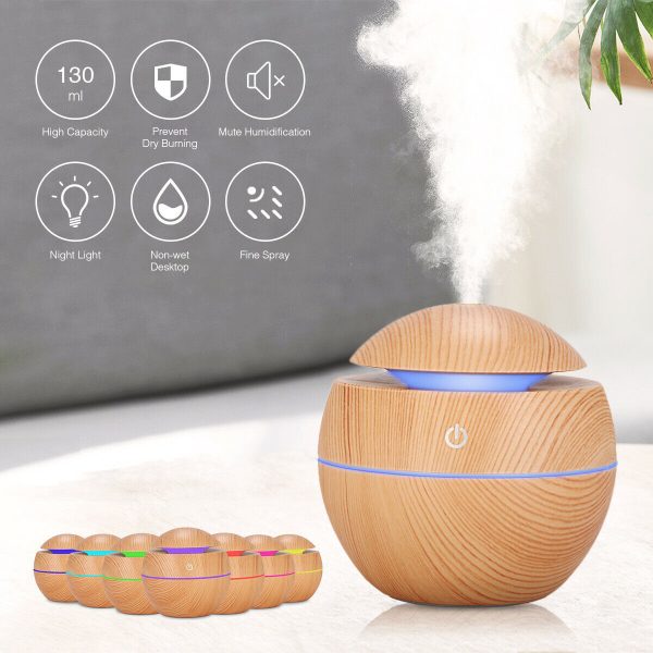 USB Aroma Humidifier ESSential Oil Diffuser Ultrasonic Cool Mist Humidifier Air Humificador With 7 Color Change Air Humidifier Aroma Diffuser Essential Oil Humidifier Mist Maker Aromatherapy Wood - Image 5