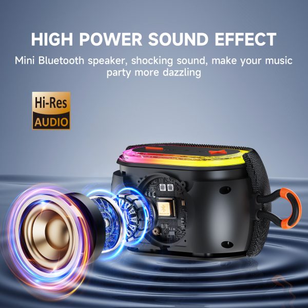 JYX L1Black Portable Bluetooth Speaker & Mini Wireless Speaker With DJ Lights Rich Stereo Bass Aux & IPX7 Waterproof Outdoor Speaker - Image 7