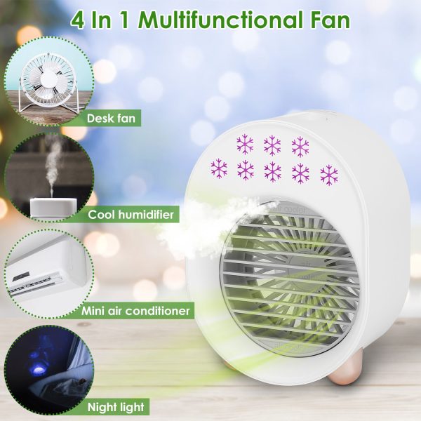 4 In 1 Portable Mini Desktop Air Conditioner Fan Water Mist Cooling Fan USB Rechargeable Humidifier Fan Evaporative Air Cooler 3 Wind Modes Colorful Lights - Image 5