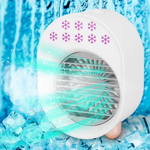 4 In 1 Portable Mini Desktop Air Conditioner Fan Water Mist Cooling Fan USB Rechargeable Humidifier Fan Evaporative Air Cooler 3 Wind Modes Colorful Lights - Image 8