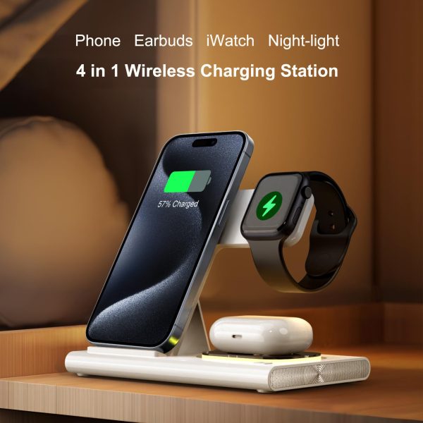 Wireless Charger Station, 4 In 1 Foldable 15W Fast Charging Wireless Charging Station With Night Light For IPods IWatch - Image 2