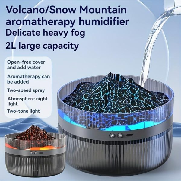2 Color LED Mood Simulation Volcano Flame Light Humidifier -2L Large Capacity, Aromatherapy Diffuser With Timer, Auto Shutoff, Ultra Quiet Operation, Suitable For Bedroom, Office, Living Room Portable - Image 8