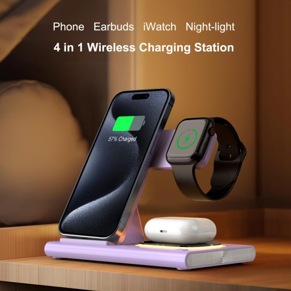 Wireless Charger Station, 4 In 1 Foldable 15W Fast Charging Wireless Charging Station With Night Light For IPods IWatch - Image 3