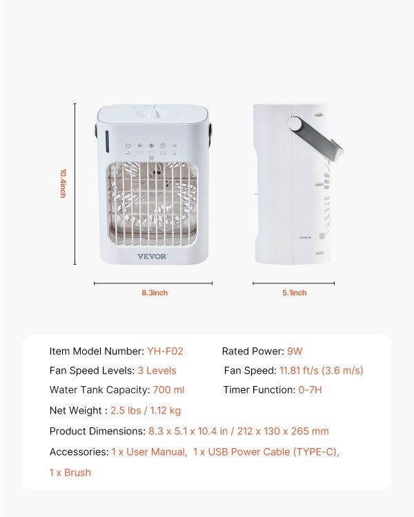 Portable Air Conditioner 4-in-1 Evaporative Air Cooler 700ml Water Tank - Image 7
