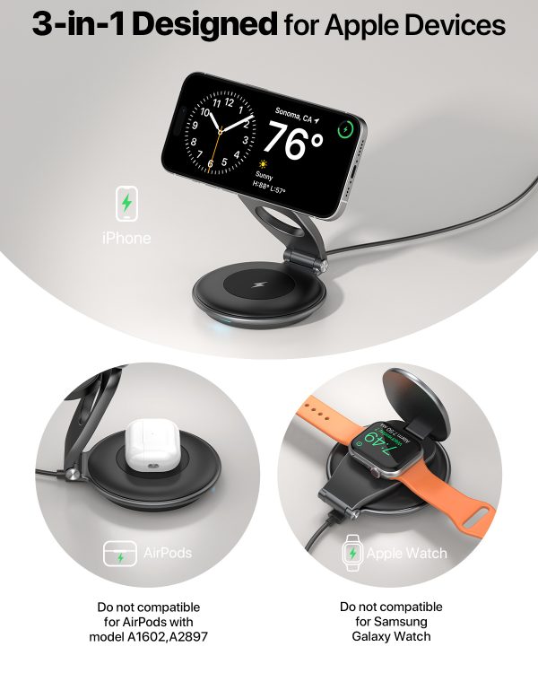 3 In 1 Wireless Travel Magsafe Charger Station For Multiple Devices Magnetic Foldable Charger 30W Charger Included - Image 3