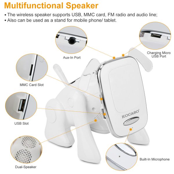 Puppy Dog Wireless Speaker Portable Mini Music Player Stereo Cute Animal Speaker With Built-In Mic FM Radio Stereo Bass MMC Card Slot USB Port For Cellphone Tablet - Image 6