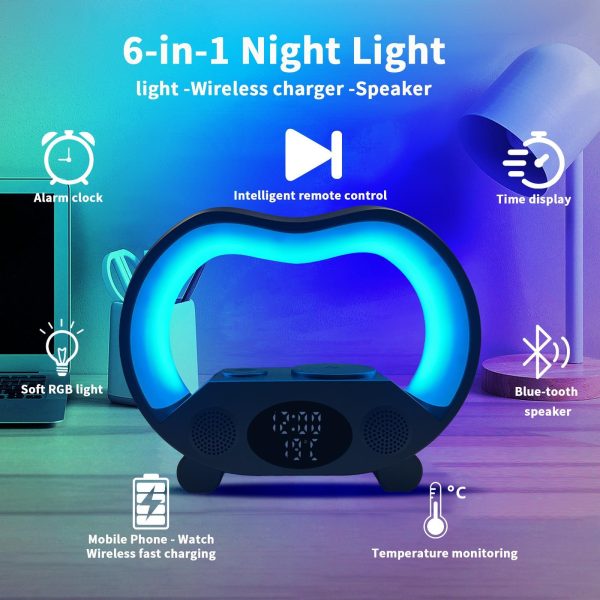 6 In 1 Wireless Charging Night Light Wireless Speaker 15W Wireless Charging Atmosphere Light Home Bedroom Gift - Image 9