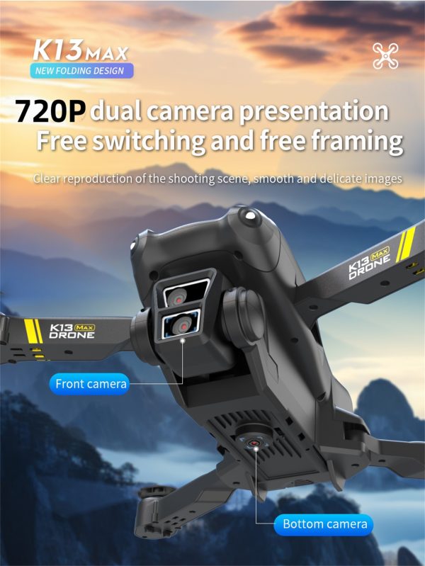 TheK13 Smart Camera Drone With 2 Batteries Features Real-time Image Transmission From A Single Camera. It Has One-click Touch And Landing Functions. This Is A Foldable Remote-controlled Drone Toy, Ma - Image 8