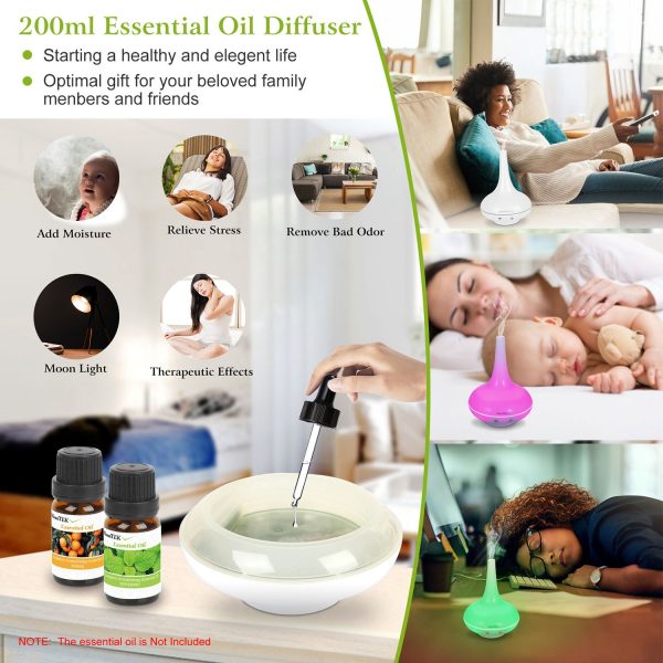 1Pc 200ml Cool Mist Humidifier Ultrasonic Aroma Essential Oil Diffuser With 7 Color LED Lights Waterless Auto Off For Office Home Room Study Yoga Spa - Image 2