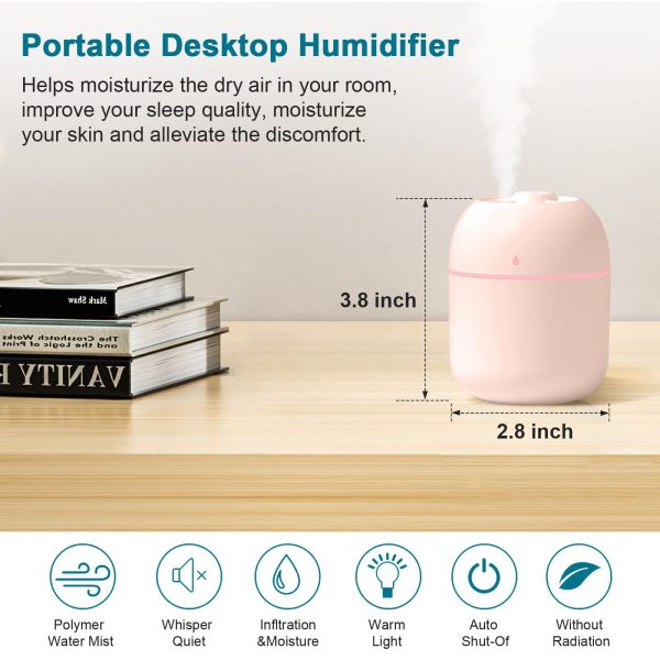 Portable Mini Humidifier 220ml Small Cool Mist Humidifier USB Personal Desktop Humidifier For Bedroom Travel Office Home - Image 3