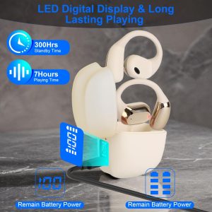 1 Set Wireless V5.4 Open Ear Earbuds With Earhook LED Display Charging Case IPX5 Waterproof 300Hrs Standby Time Touch Control Stereo Sport Headphones For Workout Running