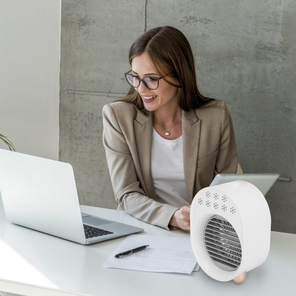 4 In 1 Portable Mini Desktop Air Conditioner Fan Water Mist Cooling Fan USB Rechargeable Humidifier Fan Evaporative Air Cooler 3 Wind Modes Colorful Lights - Image 4