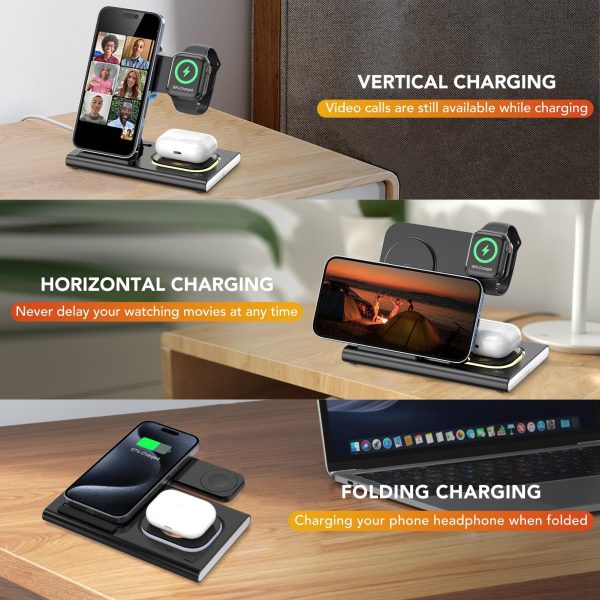 Wireless Charger Station, 4 In 1 Foldable 15W Fast Charging Wireless Charging Station With Night Light For IPods IWatch - Image 9