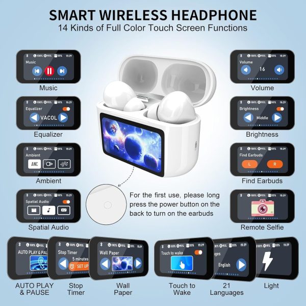Wireless Earbuds, 5.4 Bluetooth Headphones With Touch Screen Ear Buds, ANC ENC Noise Cancelling Earbuds Headphones With Microphone, Wireless Bluetooth In Ear Earphones For Android IOS Phones - Image 2