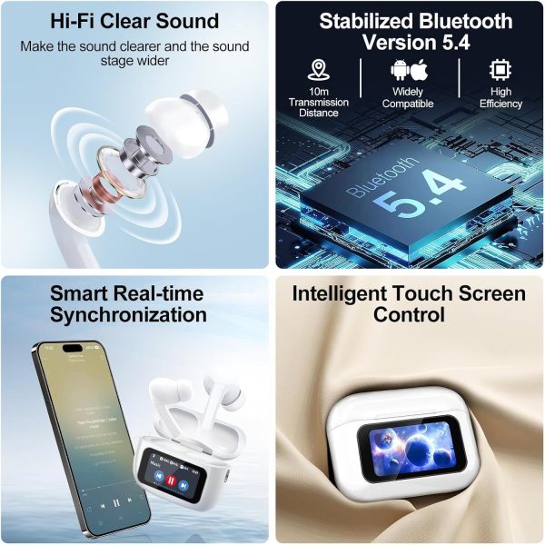 Wireless Earbuds, 5.4 Bluetooth Headphones With Touch Screen Ear Buds, ANC ENC Noise Cancelling Earbuds Headphones With Microphone, Wireless Bluetooth In Ear Earphones For Android IOS Phones - Image 5