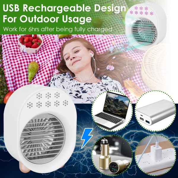 4 In 1 Portable Mini Desktop Air Conditioner Fan Water Mist Cooling Fan USB Rechargeable Humidifier Fan Evaporative Air Cooler 3 Wind Modes Colorful Lights - Image 10