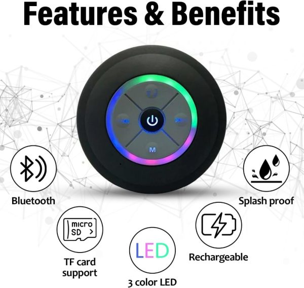 Wireless Speaker In The Bathroom - Audio, USB Charging Button Control, With Suction Cup, Secure Installation - Wireless Connection - Image 5