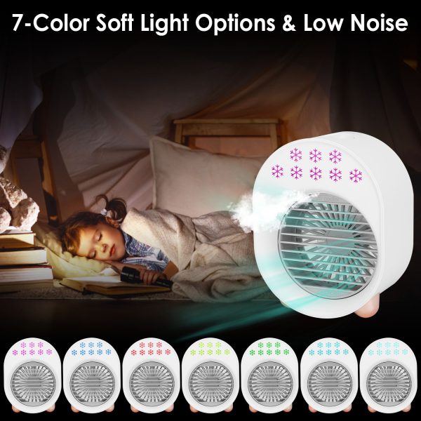 4 In 1 Portable Mini Desktop Air Conditioner Fan Water Mist Cooling Fan USB Rechargeable Humidifier Fan Evaporative Air Cooler 3 Wind Modes Colorful Lights - Image 9