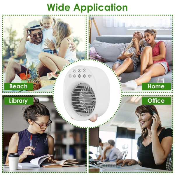 4 In 1 Portable Mini Desktop Air Conditioner Fan Water Mist Cooling Fan USB Rechargeable Humidifier Fan Evaporative Air Cooler 3 Wind Modes Colorful Lights - Image 6