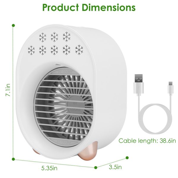 4 In 1 Portable Mini Desktop Air Conditioner Fan Water Mist Cooling Fan USB Rechargeable Humidifier Fan Evaporative Air Cooler 3 Wind Modes Colorful Lights - Image 7
