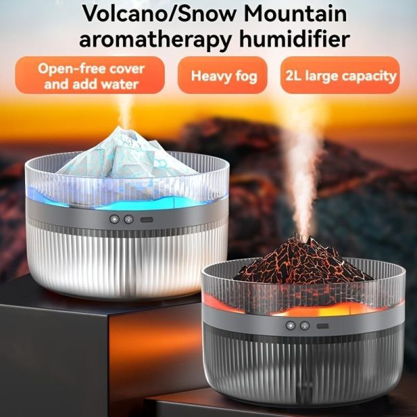 2 Color LED Mood Simulation Volcano Flame Light Humidifier -2L Large Capacity, Aromatherapy Diffuser With Timer, Auto Shutoff, Ultra Quiet Operation, Suitable For Bedroom, Office, Living Room Portable - Image 2