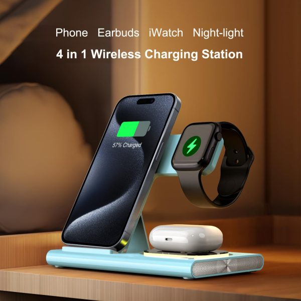 Wireless Charger Station, 4 In 1 Foldable 15W Fast Charging Wireless Charging Station With Night Light For IPods IWatch - Image 4