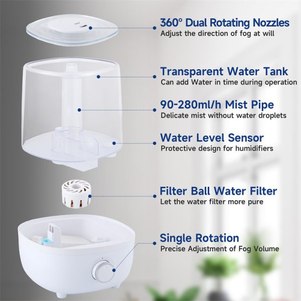 Low Water Level Protection Without Bisphenol A 4L Mechanical Humidifier - Image 3