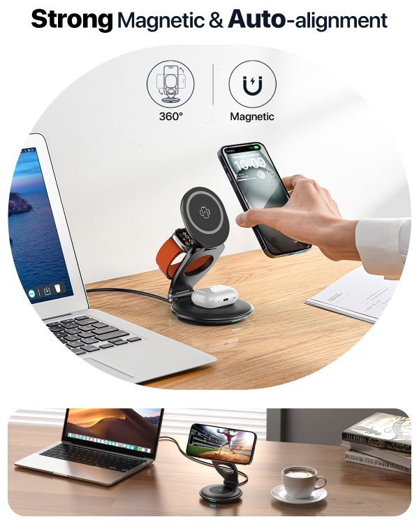 3 In 1 Wireless Travel Magsafe Charger Station For Multiple Devices Magnetic Foldable Charger 30W Charger Included - Image 5